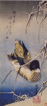 Hiroshige Lienzo - Cañas en la nieve con un pato salvaje Utagawa Hiroshige Ukiyoe